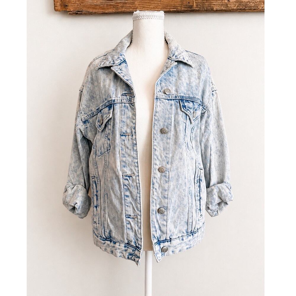 Wild Fable Acid Wash Light Blue Collared Button Jacket XS Mid-Length Retro